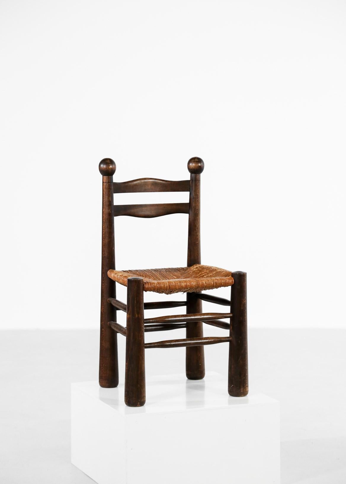 Rush Set of 6 Chairs, Charles Dudouyt Style in Oak