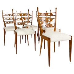 Set of 6 Chairs, Cherry Wood and Boucle Fabric, Italy, 1940s - New Upholstery