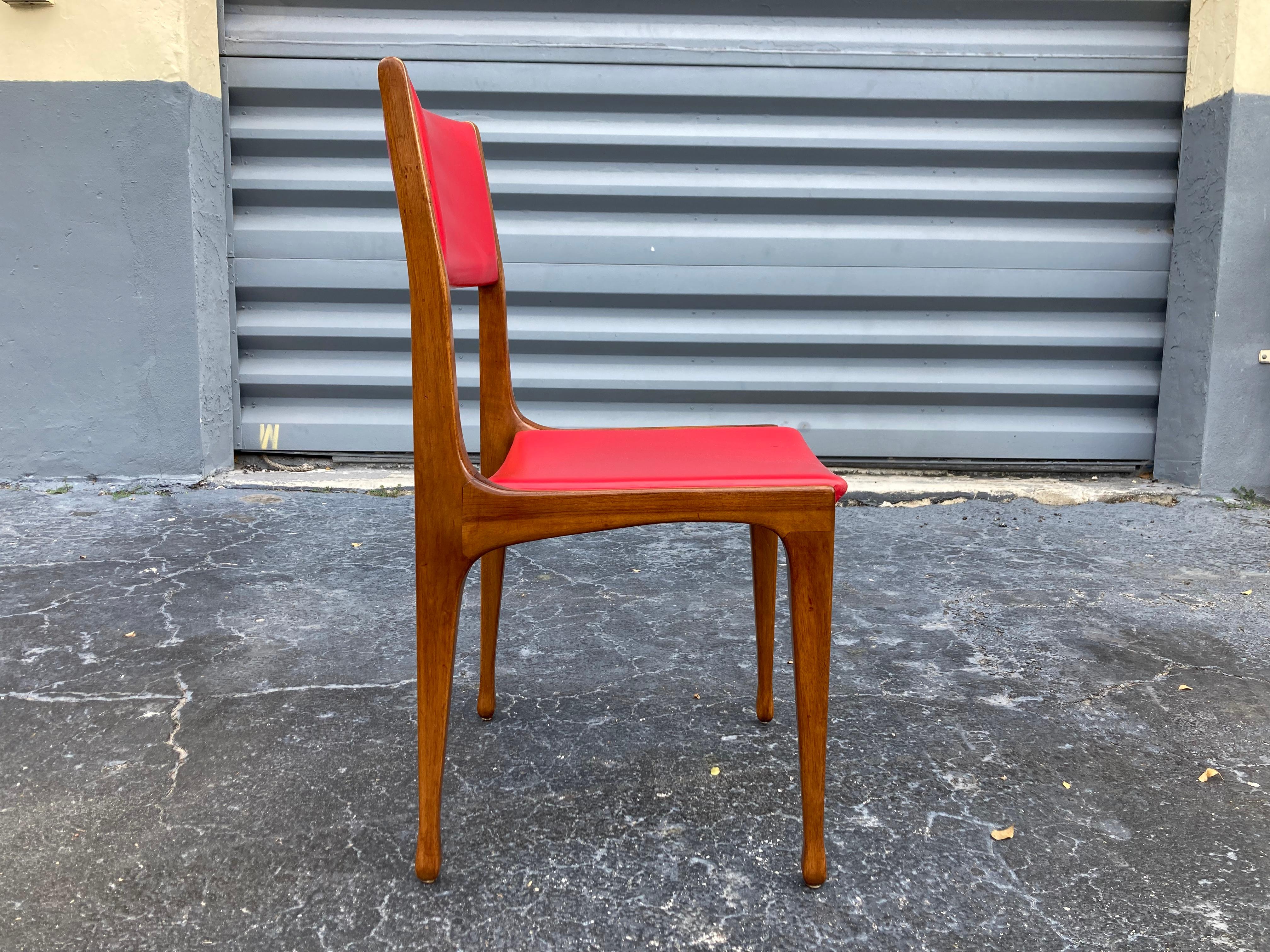 Set of 6 Chairs Designed by Carlo de Carli for Cassina, Walnut, Red Vinyl 3