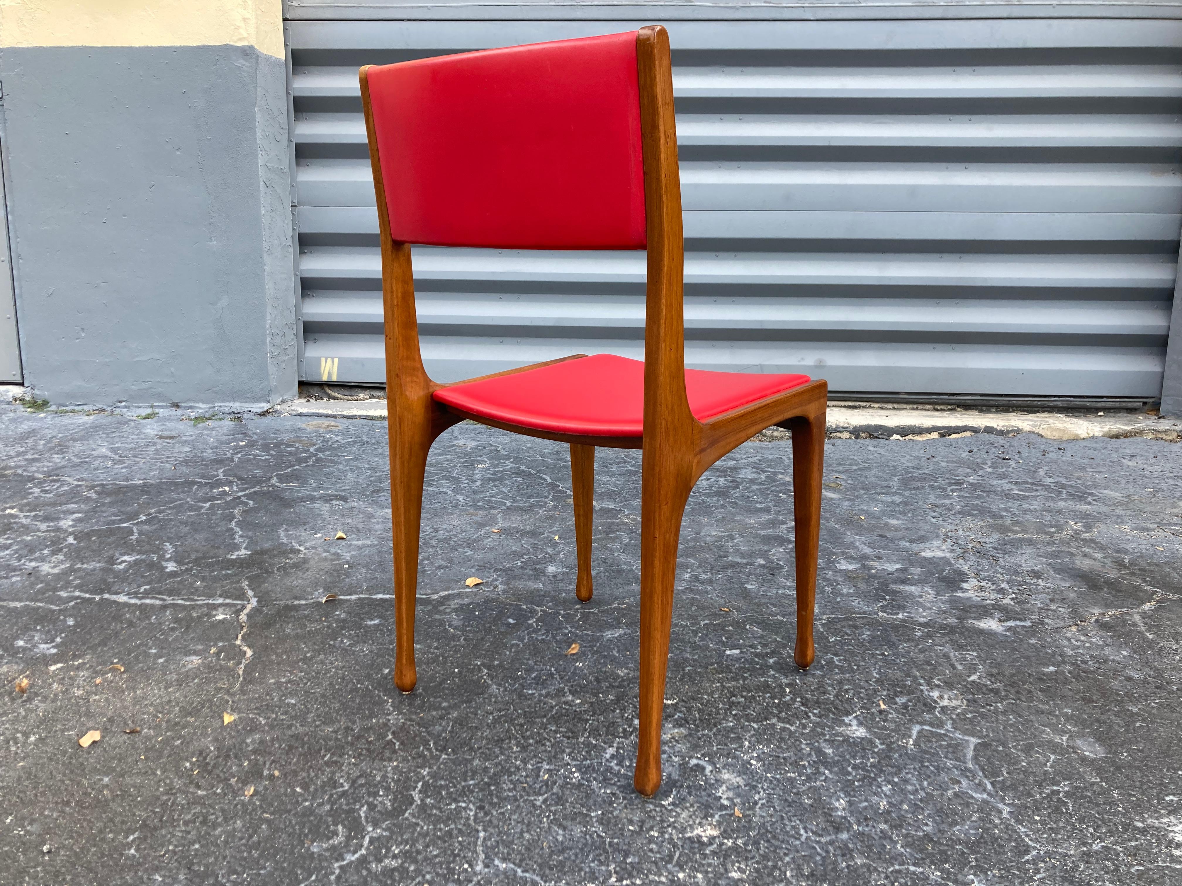 Set of 6 Chairs Designed by Carlo de Carli for Cassina, Walnut, Red Vinyl 7