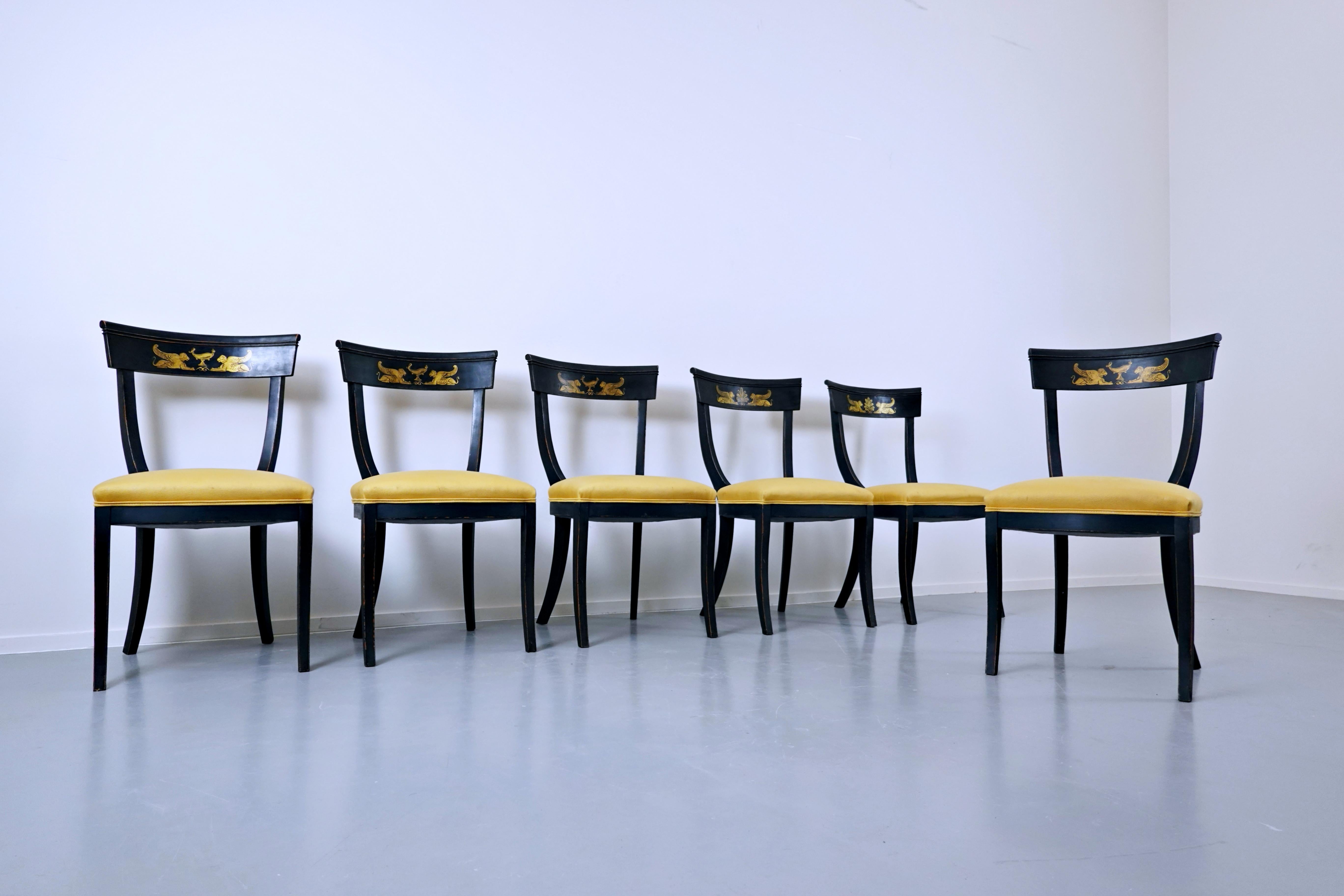Set of 6 chairs, Empire style, Belgium.