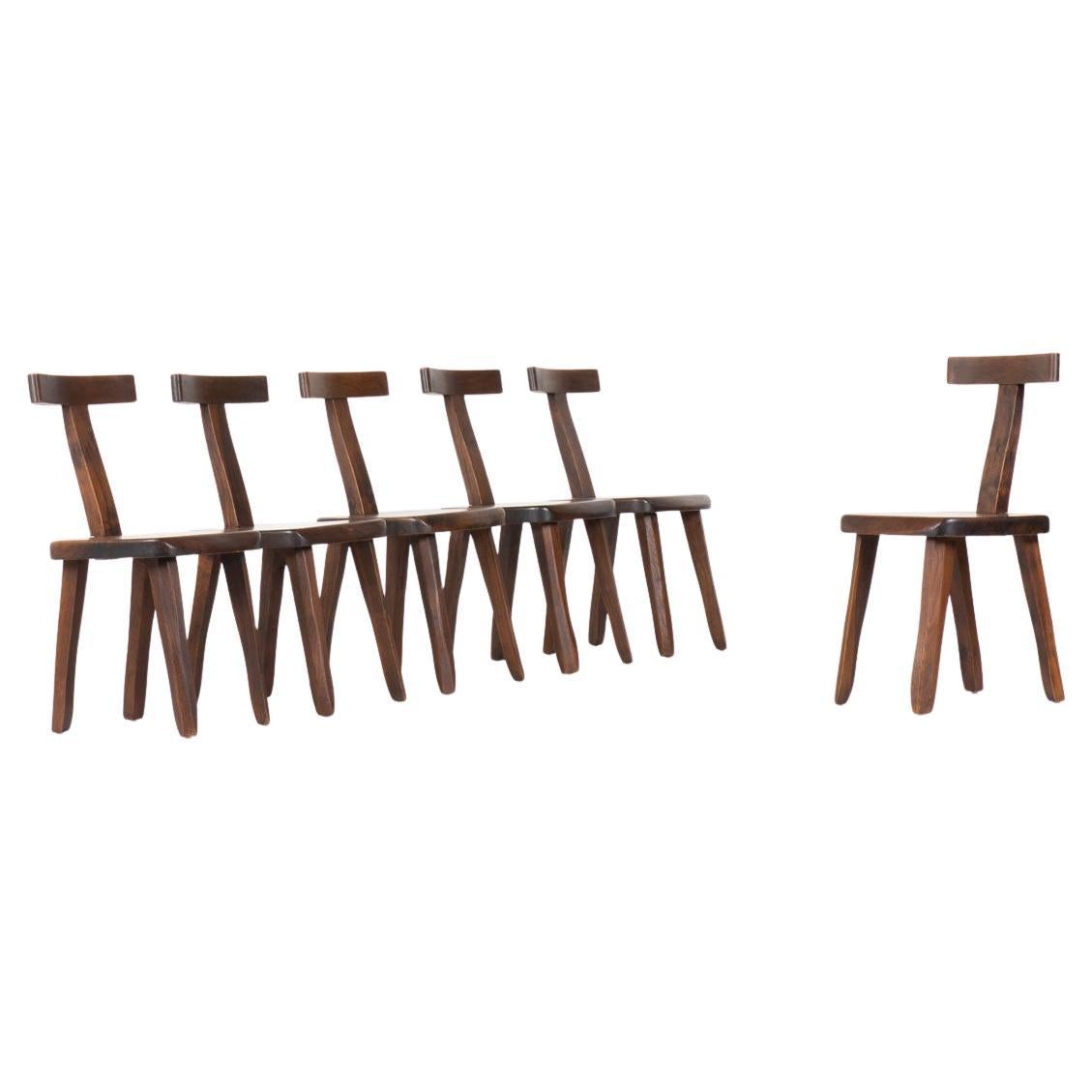 Set of 6 Chairs in Elm with T-Back by Olavi Hänninen, 1950s