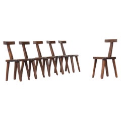 Ensemble de 6 chaises en orme avec dossier en T par Olavi Hänninen, années 1950