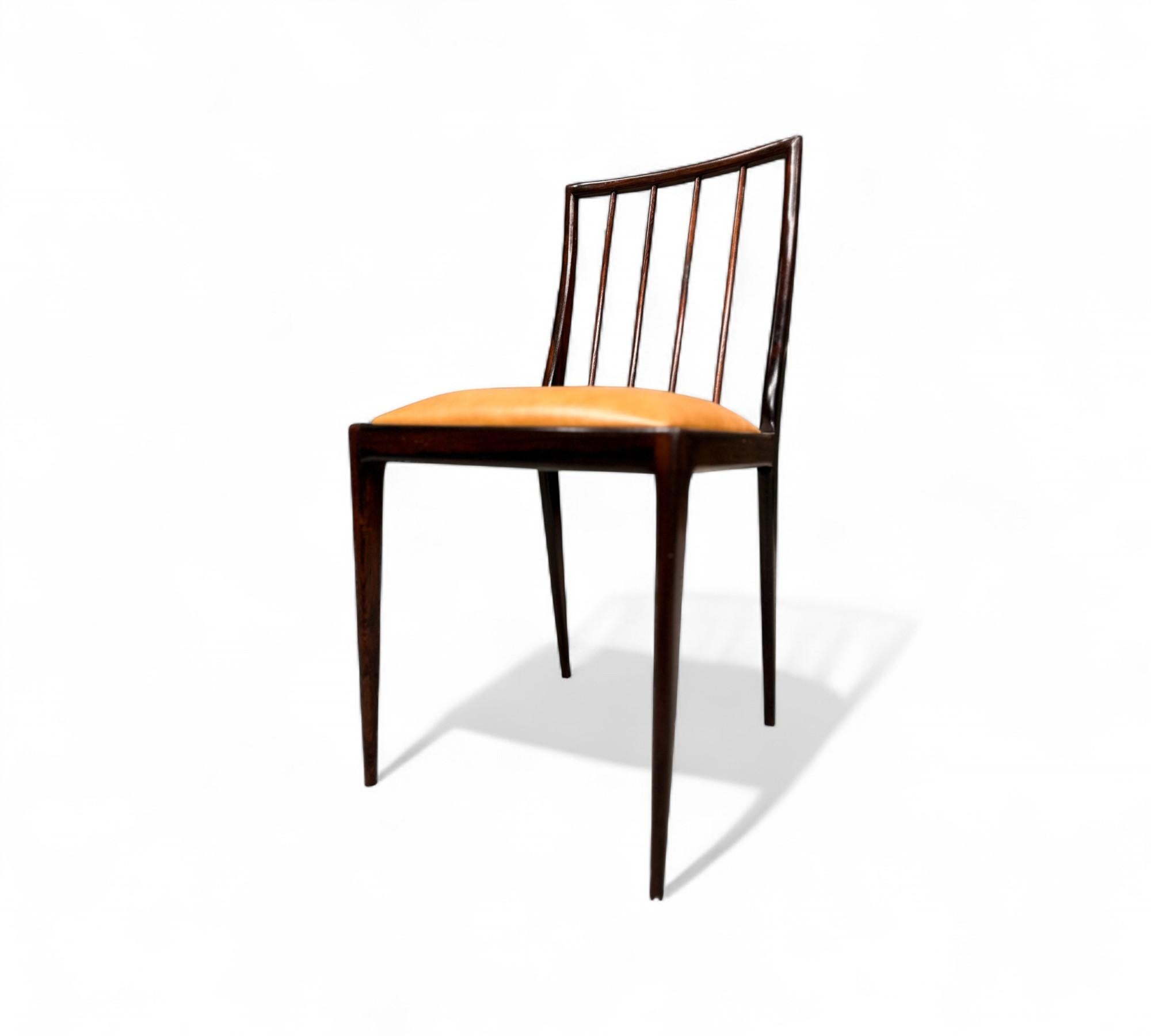 Set of 6 Chairs in Hardwood & Leather by Geraldo de Barros, c. 1950 In Good Condition For Sale In New York, NY