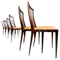 Ensemble de 6 chaises en bois dur et cuir par Geraldo de Barros, c.1950