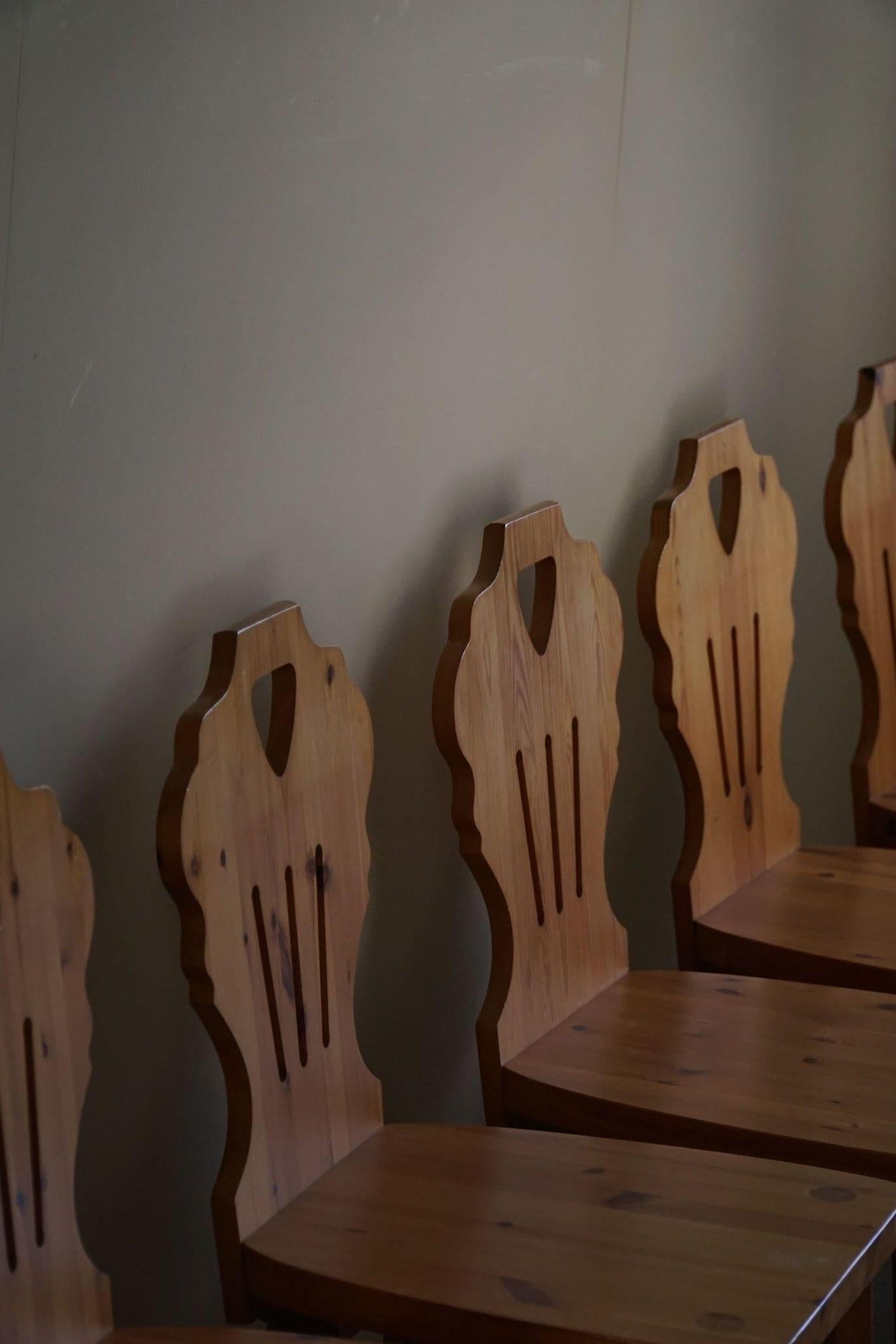 Set of 6 Chairs in Pine, by a Swedish Cabinetmaker, Scandinavian Modern, 1960s For Sale 7