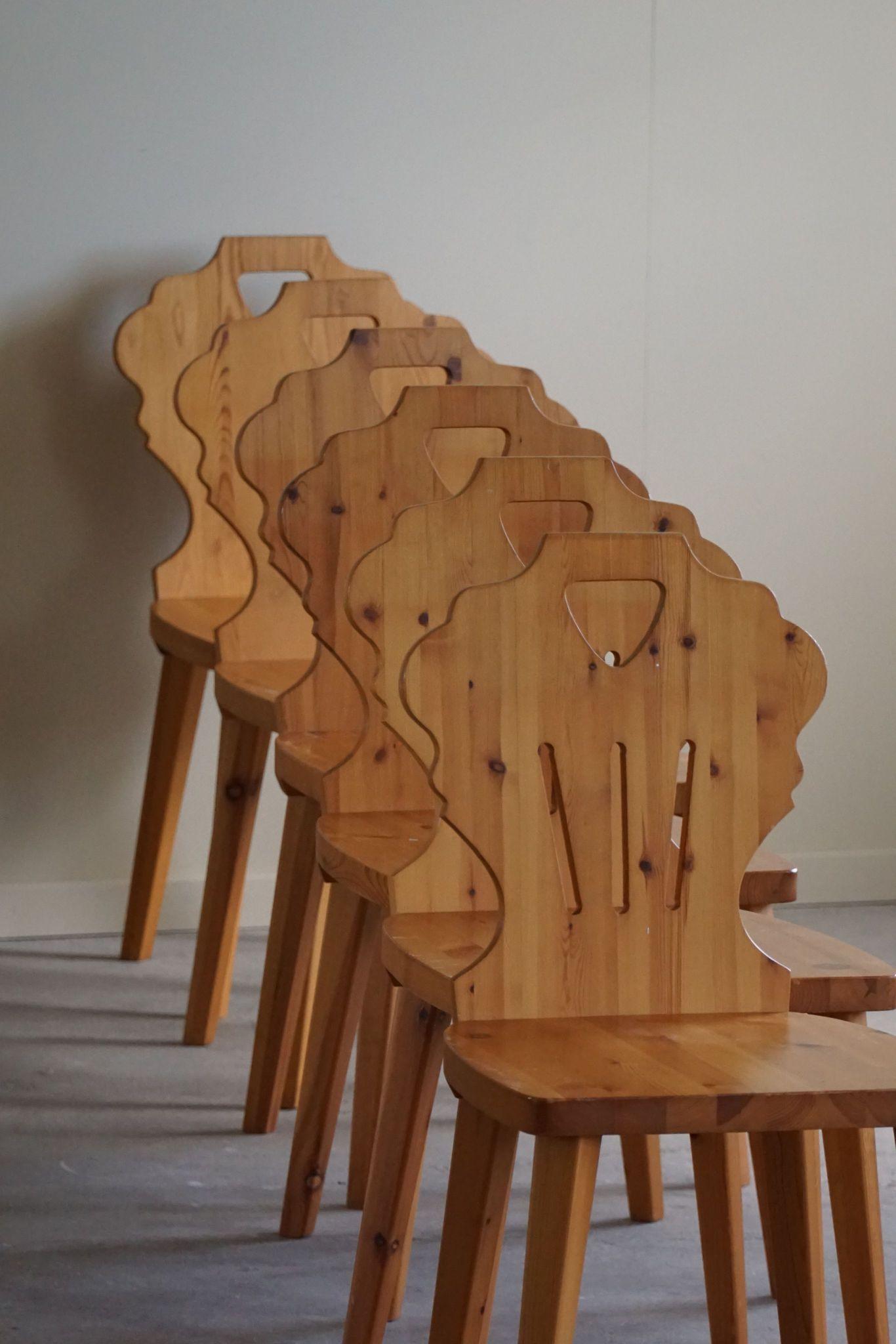 Hand-Crafted Set of 6 Chairs in Pine, by a Swedish Cabinetmaker, Scandinavian Modern, 1960s For Sale