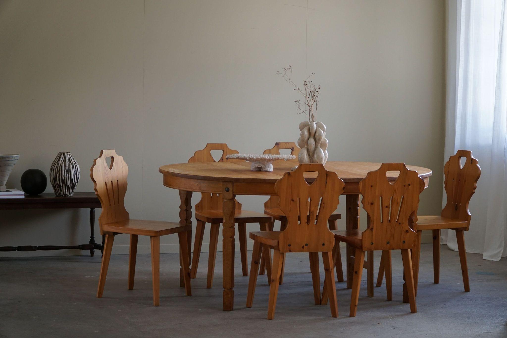 Set of 6 Chairs in Pine, by a Swedish Cabinetmaker, Scandinavian Modern, 1960s For Sale 2