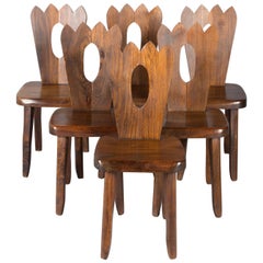 Set of 6 Chairs in Solid Elm in the Style of Olavi Hanninen Brutalist, 1950