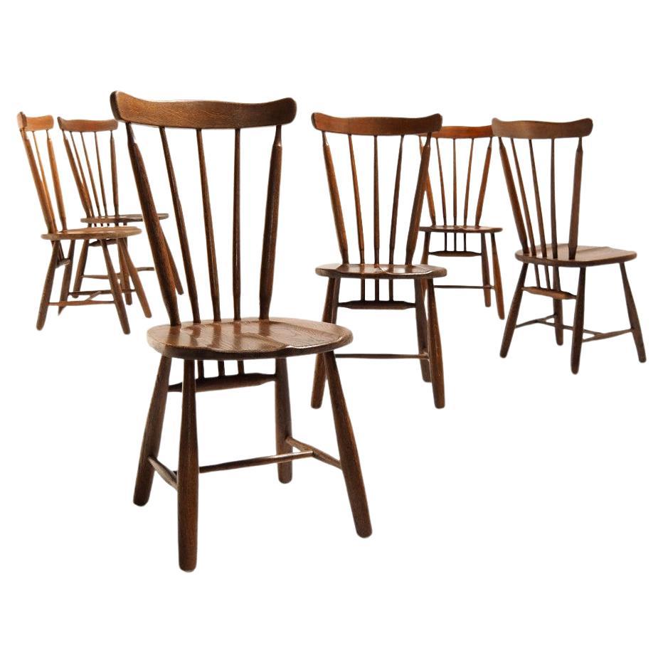 Ensemble de 6 chaises de style brutaliste Japandi en vente
