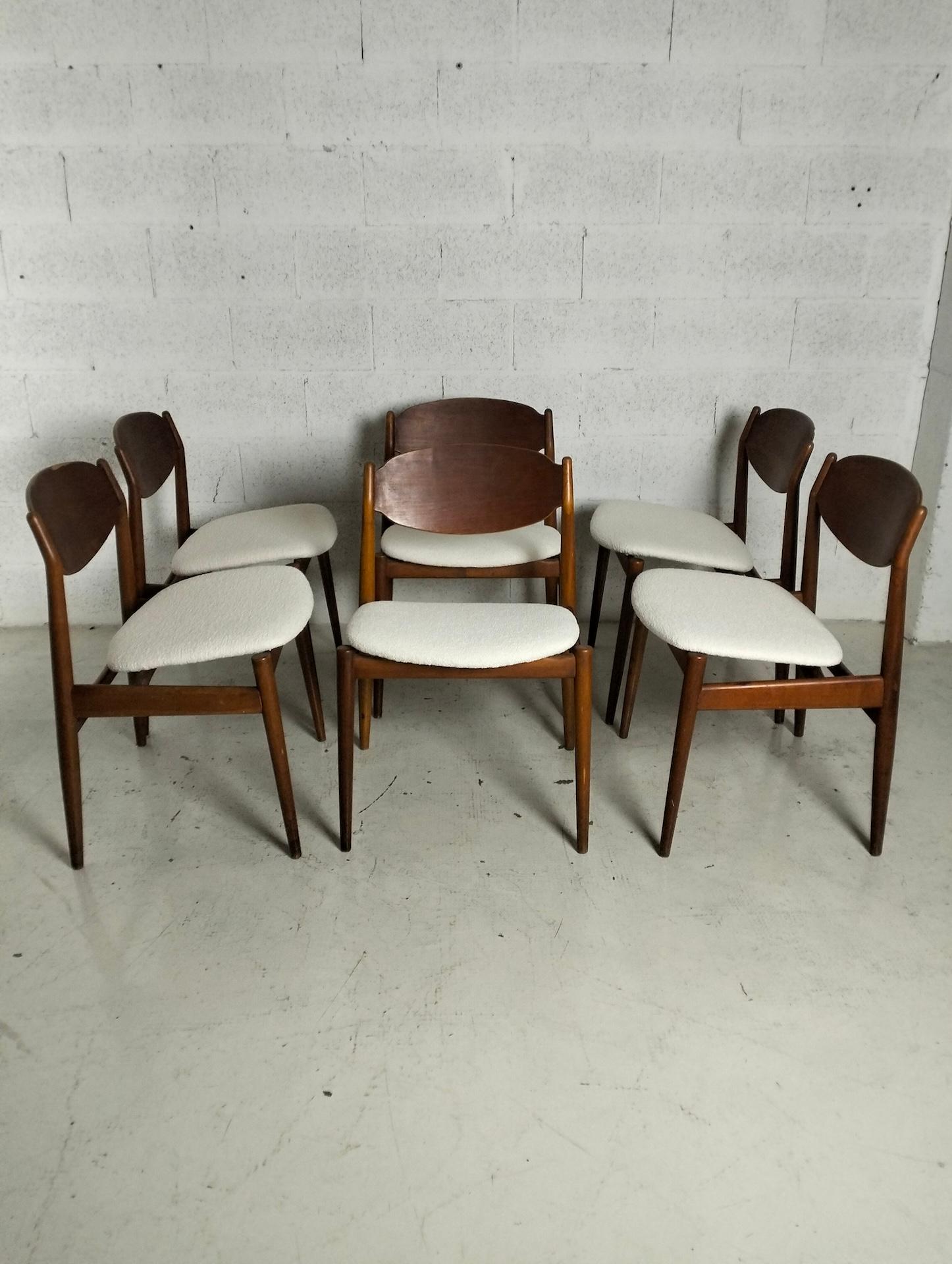 Mid-Century moderno Set di 6 sedie in bouclè bianco di Leonardo Fiori per Isa Bergamo anni '60 in vendita
