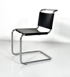 Juego de 6 Sillas Modelo B33 de Marcel Breuer, Años 70, Cuero y Cromo