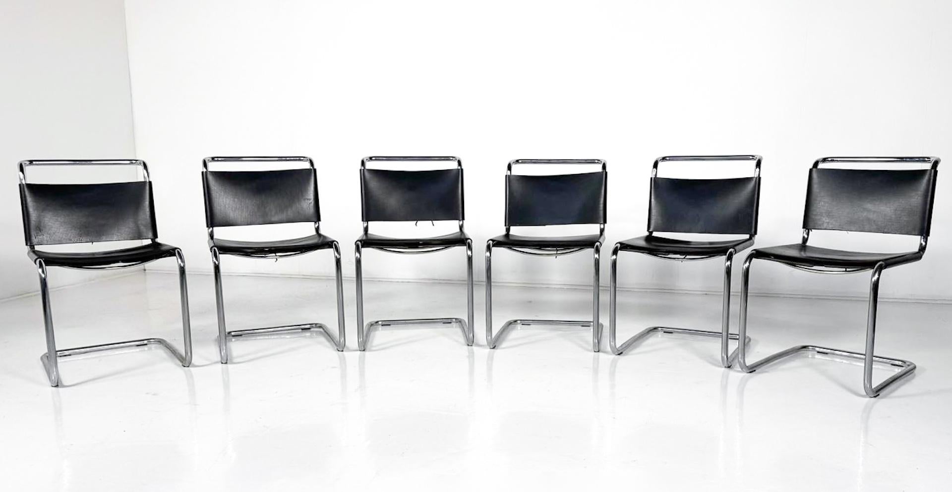 Set di 6 sedie Model B33 di Marcel Breuer, anni '70, pelle e cromo In condizioni buone in vendita a Brussels, BE