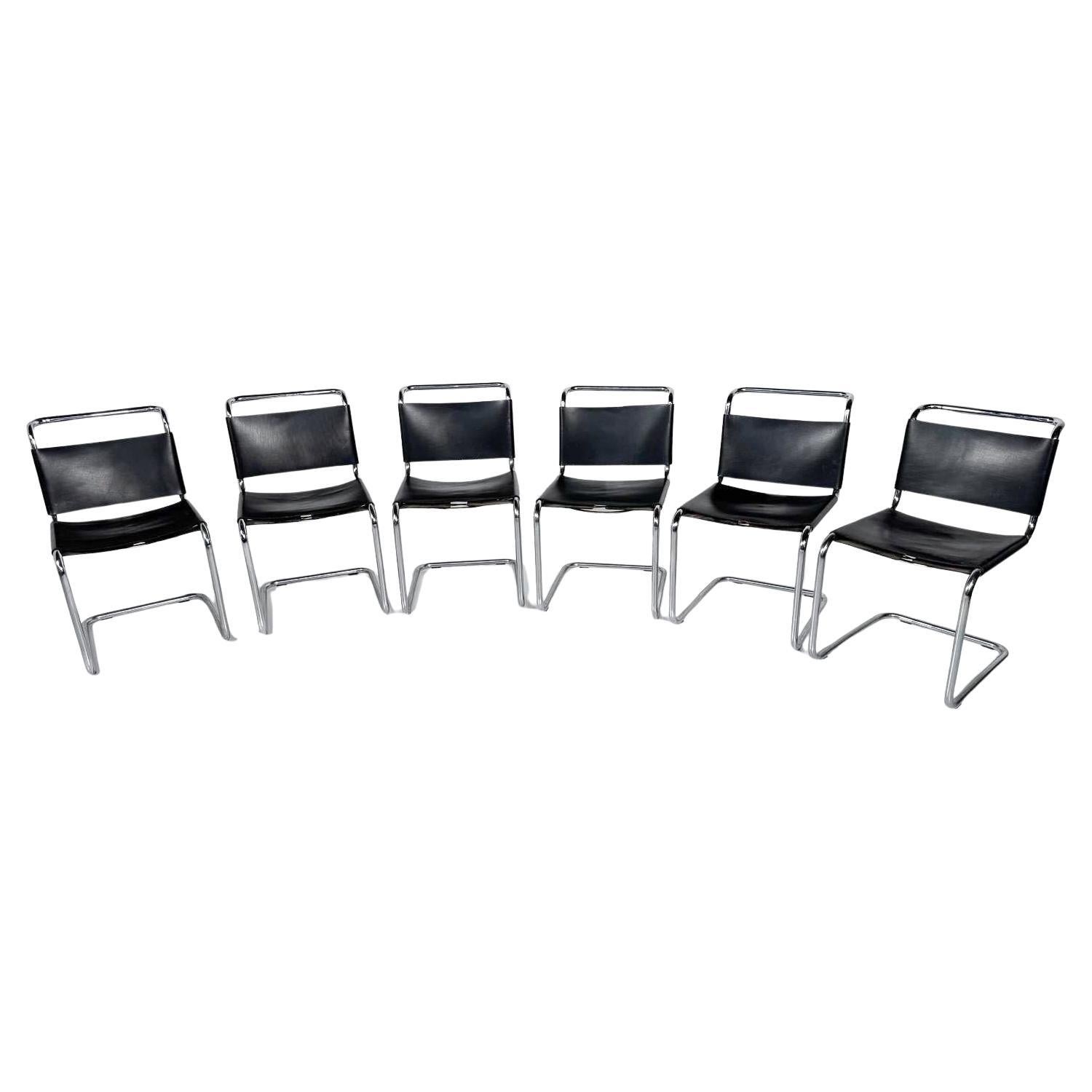 Set di 6 sedie Model B33 di Marcel Breuer, anni '70, pelle e cromo