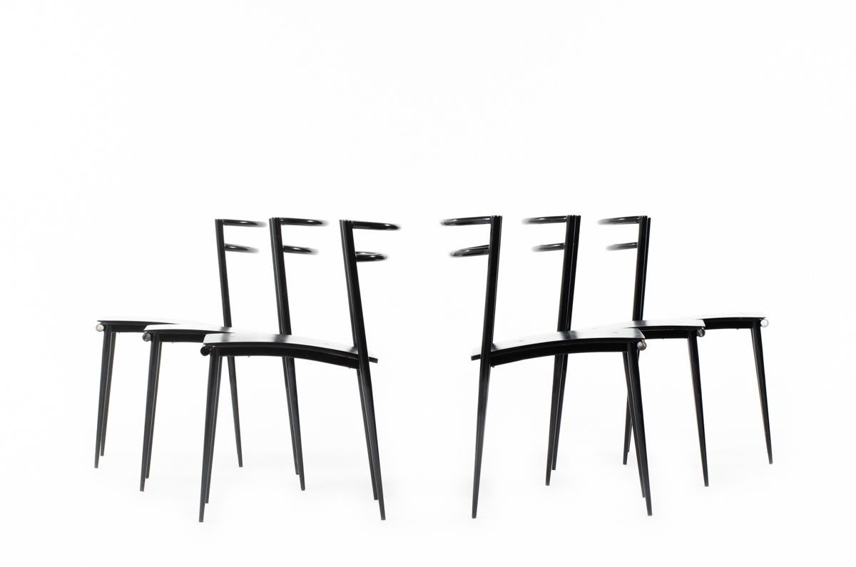 French Set of 6 Chairs Model Cosmos by Eric Raffy for Soca, 1989 For Sale