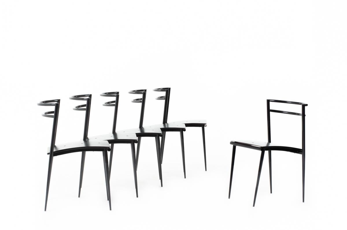 Set of 6 Chairs Model Cosmos by Eric Raffy for Soca, 1989 In Good Condition For Sale In JASSANS-RIOTTIER, FR