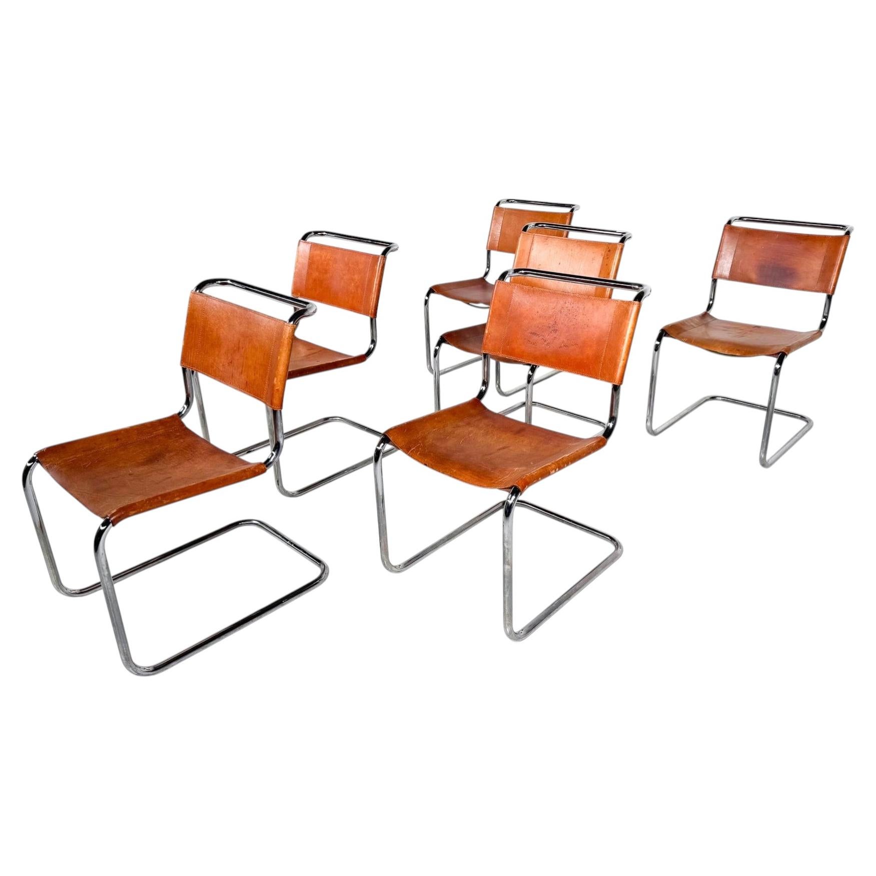 Set of 6 Chairs S 33 by Thonet , Italy - Original Leather
