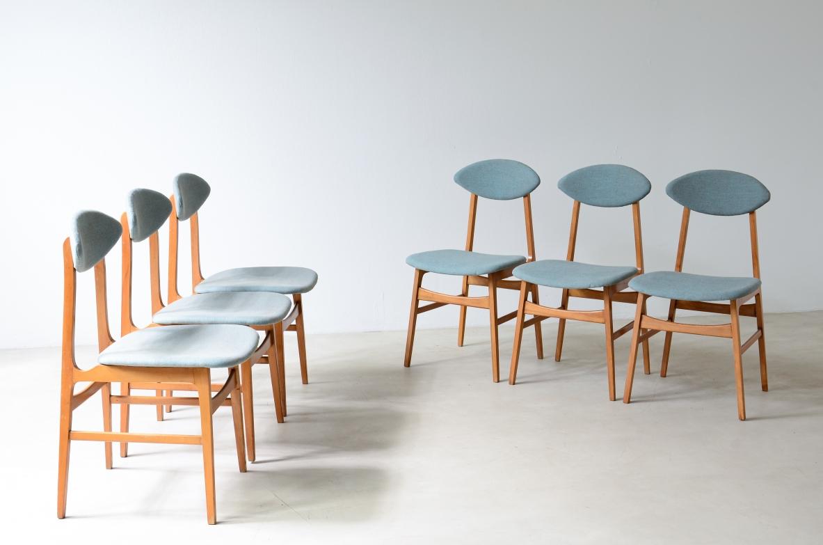 Mid-Century Modern Ensemble de 6 chaises avec dossiers en forme d'ogive en vente