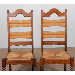 Set of 6 chairs with straw seats and solid oak, 1940