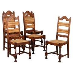 Set of 6 chairs with straw seats and solid oak, 1940