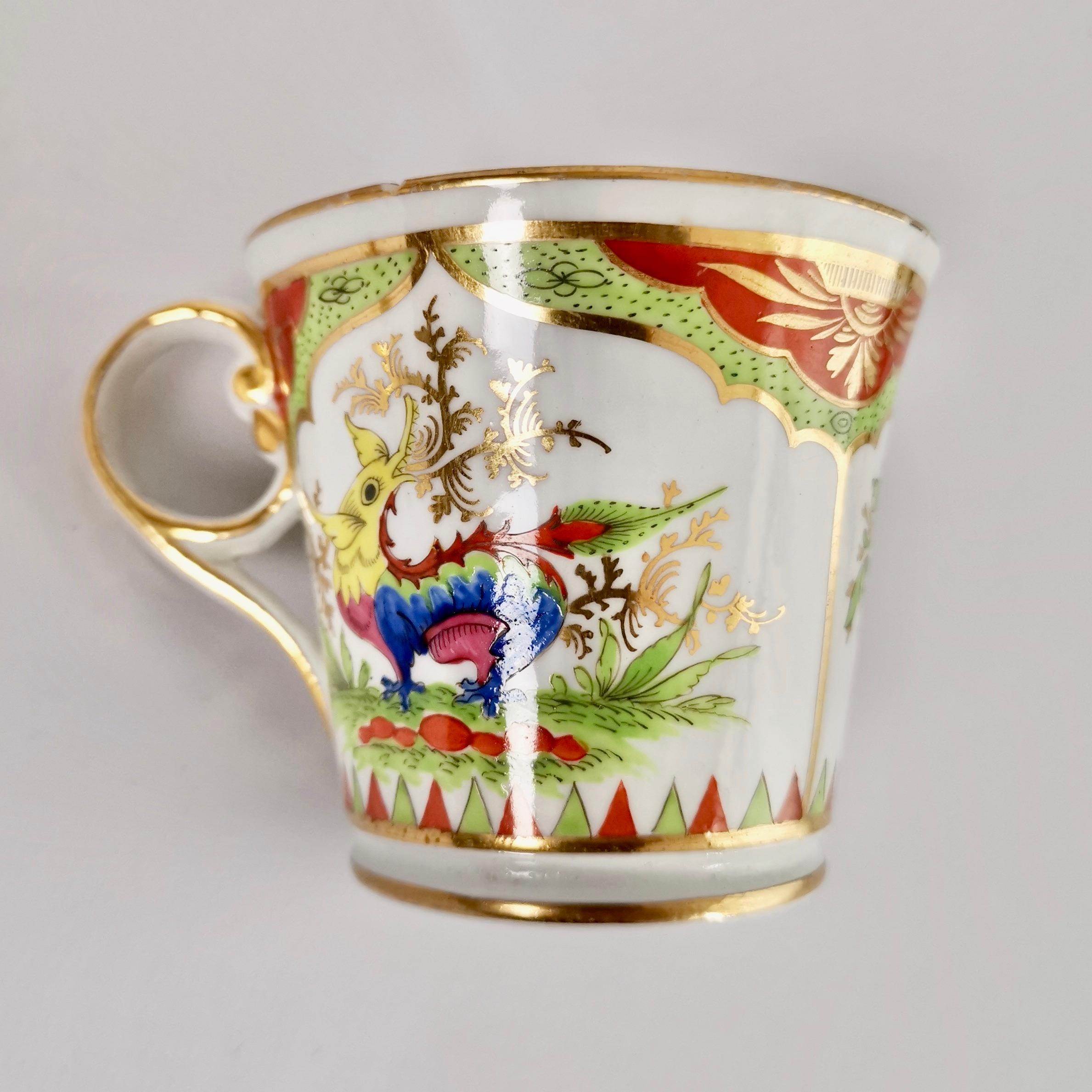 Early 19th Century Set of 6 Chamberlain's Worcester Porcelain Coffee Cups, Dragons, circa 1810