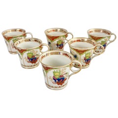 Antique Set of 6 Chamberlain's Worcester Porcelain Coffee Cups, Dragons, circa 1810