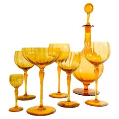 Set of 6 Champagne Glasses, Wine, Water, Rosolio and Bottle in Murano Glass 1940