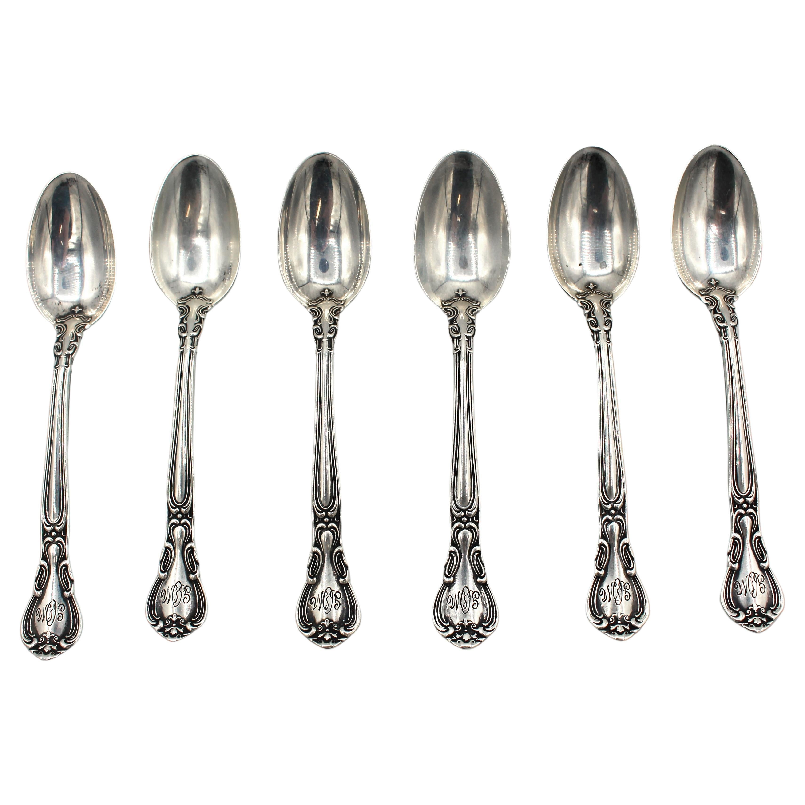 Set of 6 Chantilly Pattern Sterling Silver Demitasse Spoons by Gorham, c.1920s For Sale