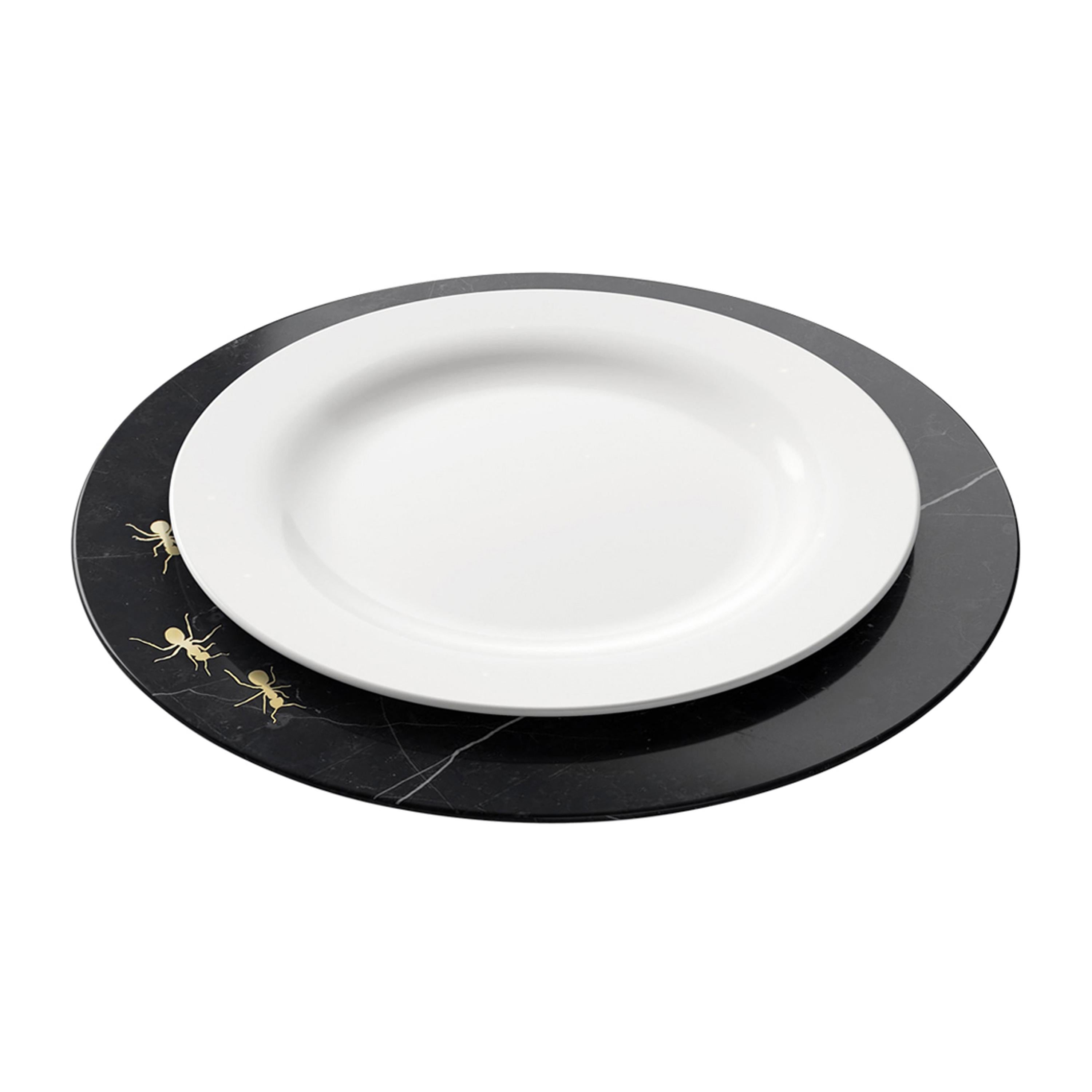 Set of 6 Charger Plates in Black Marquinia with Brass Inlay by Pieruga Marble