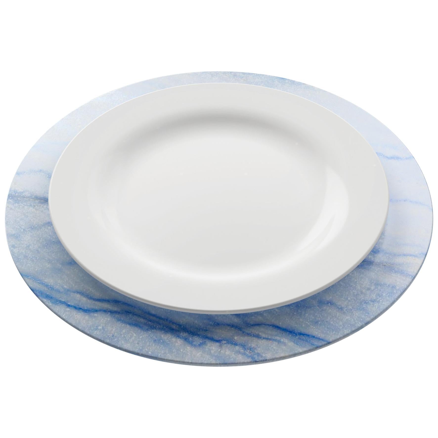 Charger Plate Platters Serveware Set of 6 Blue Azul Macaubas Marble Handmade For Sale