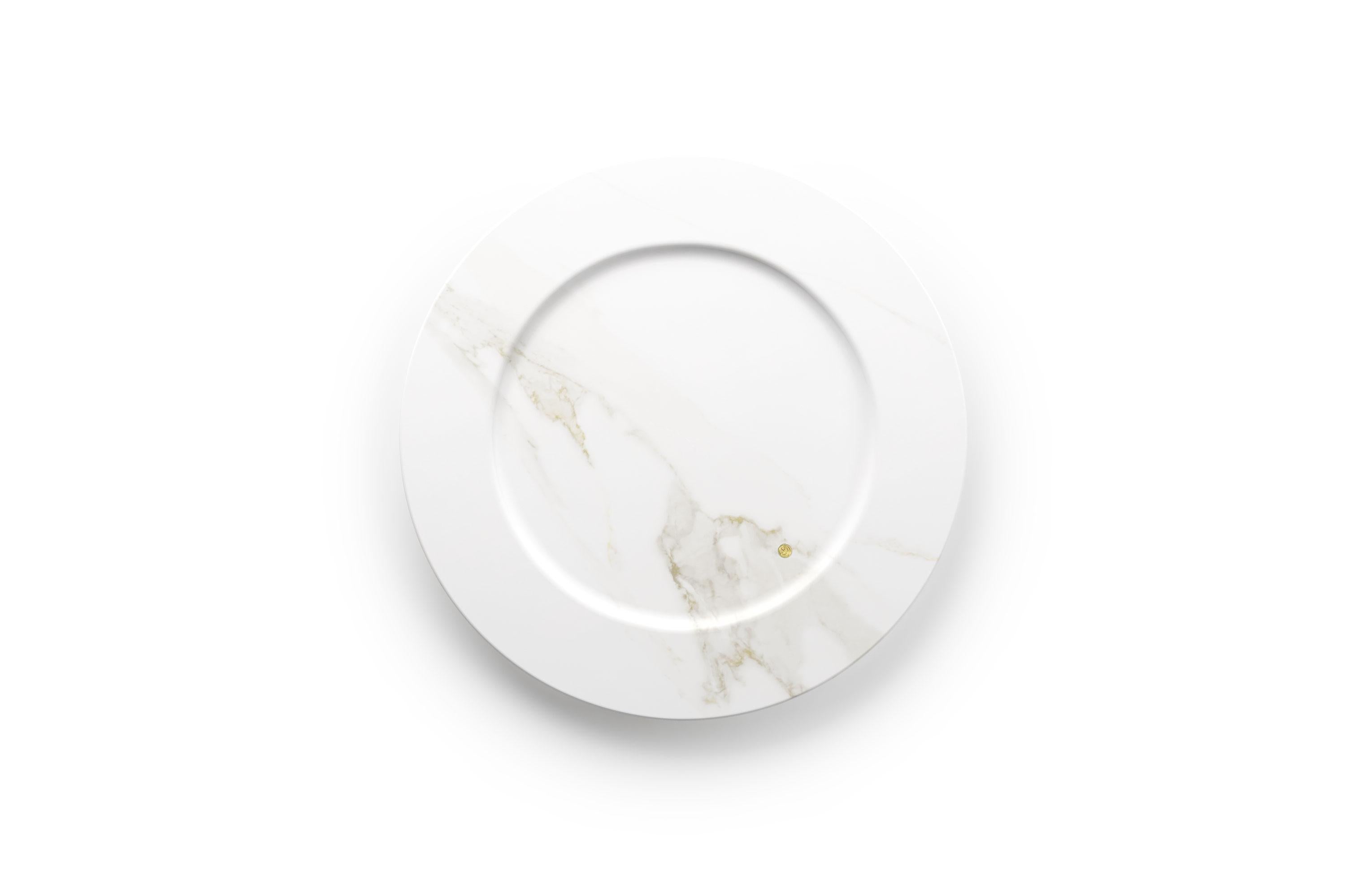 Italian Charger Plate Platters Serveware Set of 6 White Calacatta Marble Handmade Design For Sale