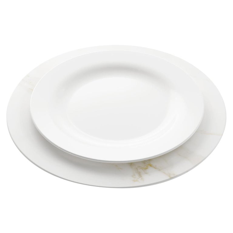Charger Plate Platters Serveware Set of 6 White Calacatta Marble Handmade Design For Sale at 1stDibs