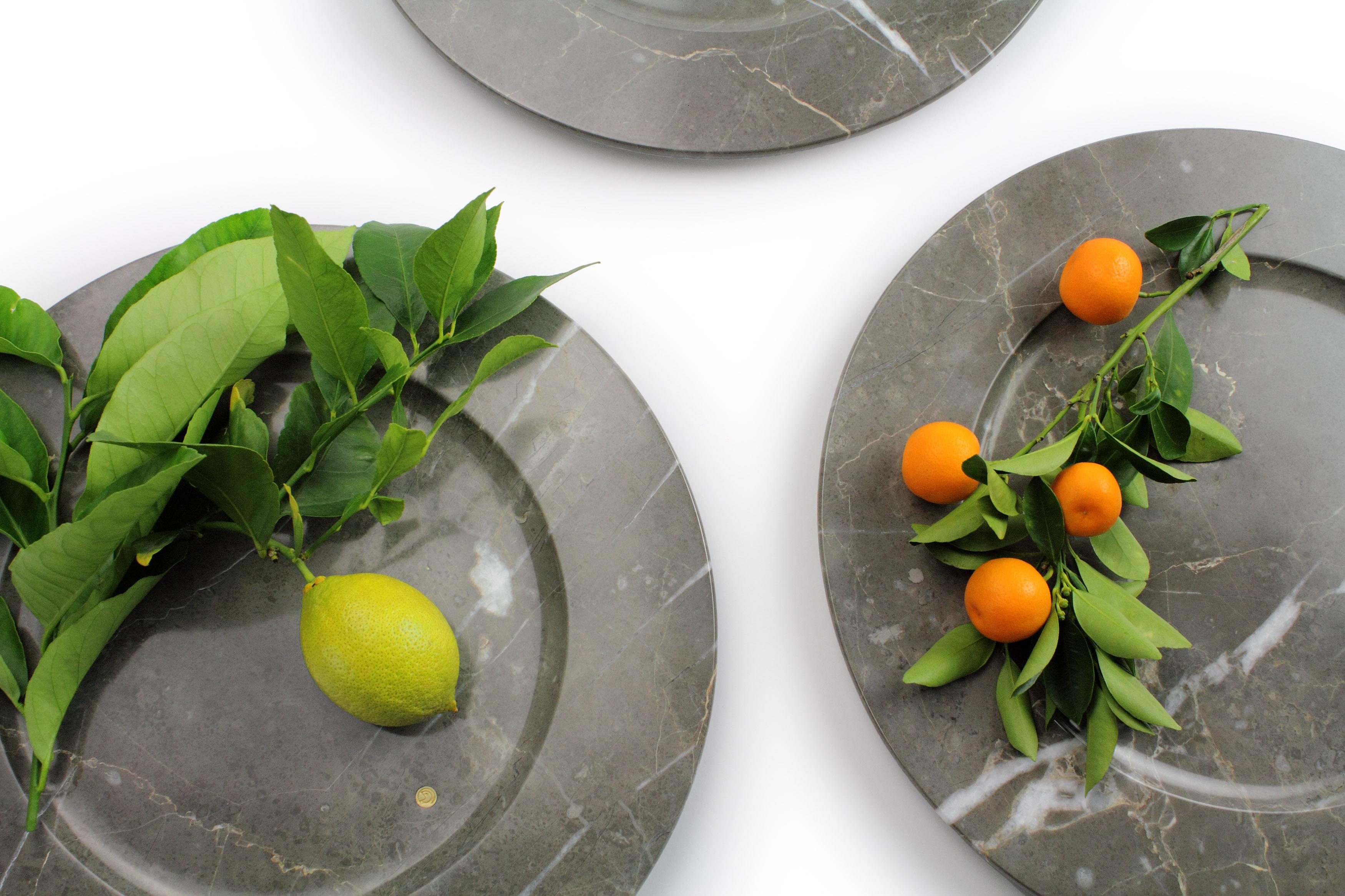 Charger Plate Platters Serveware Set of 6 Imperial Grey Marble Handmade For Sale 13