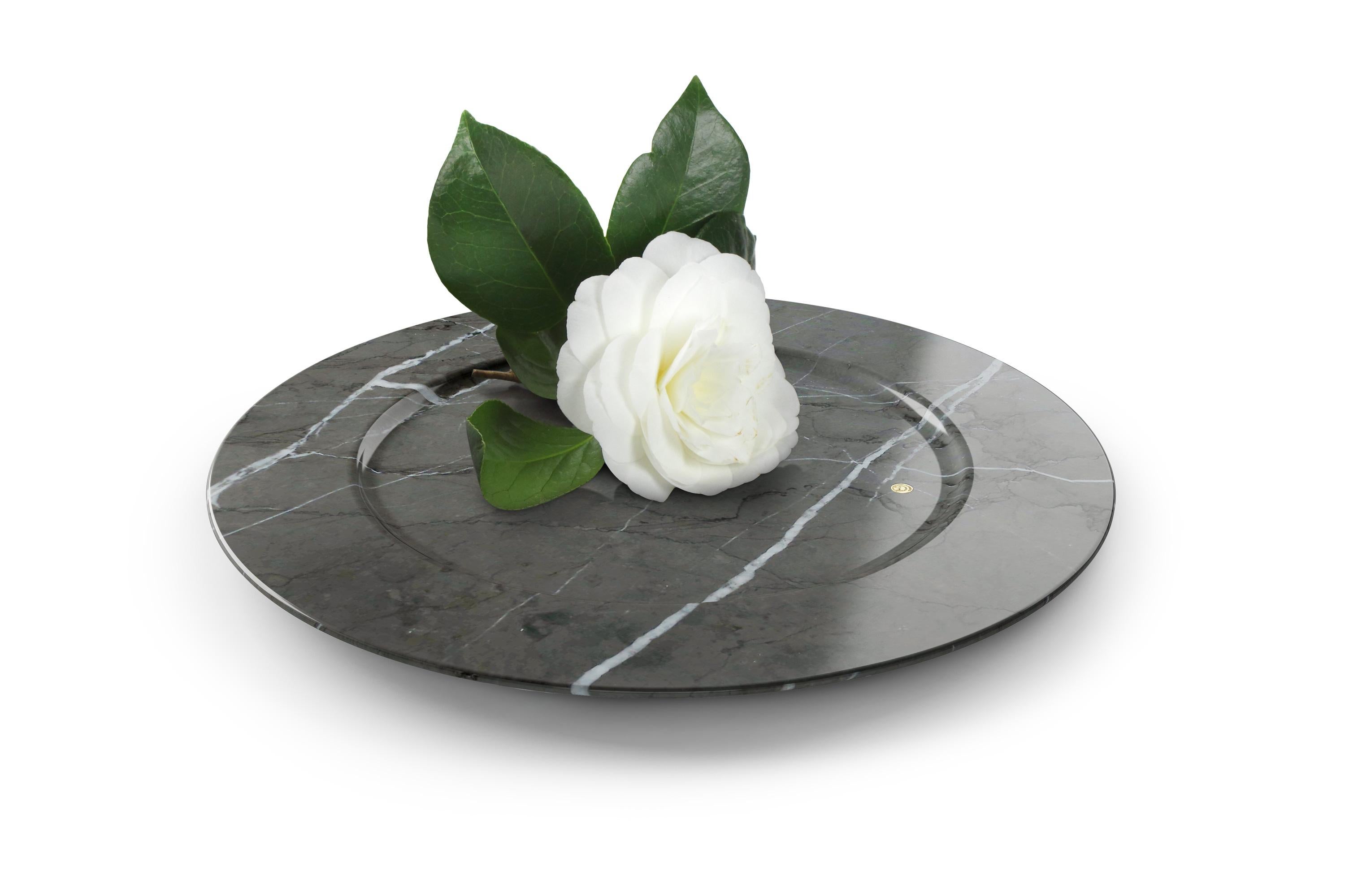 Modern Charger Plate Platters Serveware Set of 6 Imperial Grey Marble Handmade For Sale