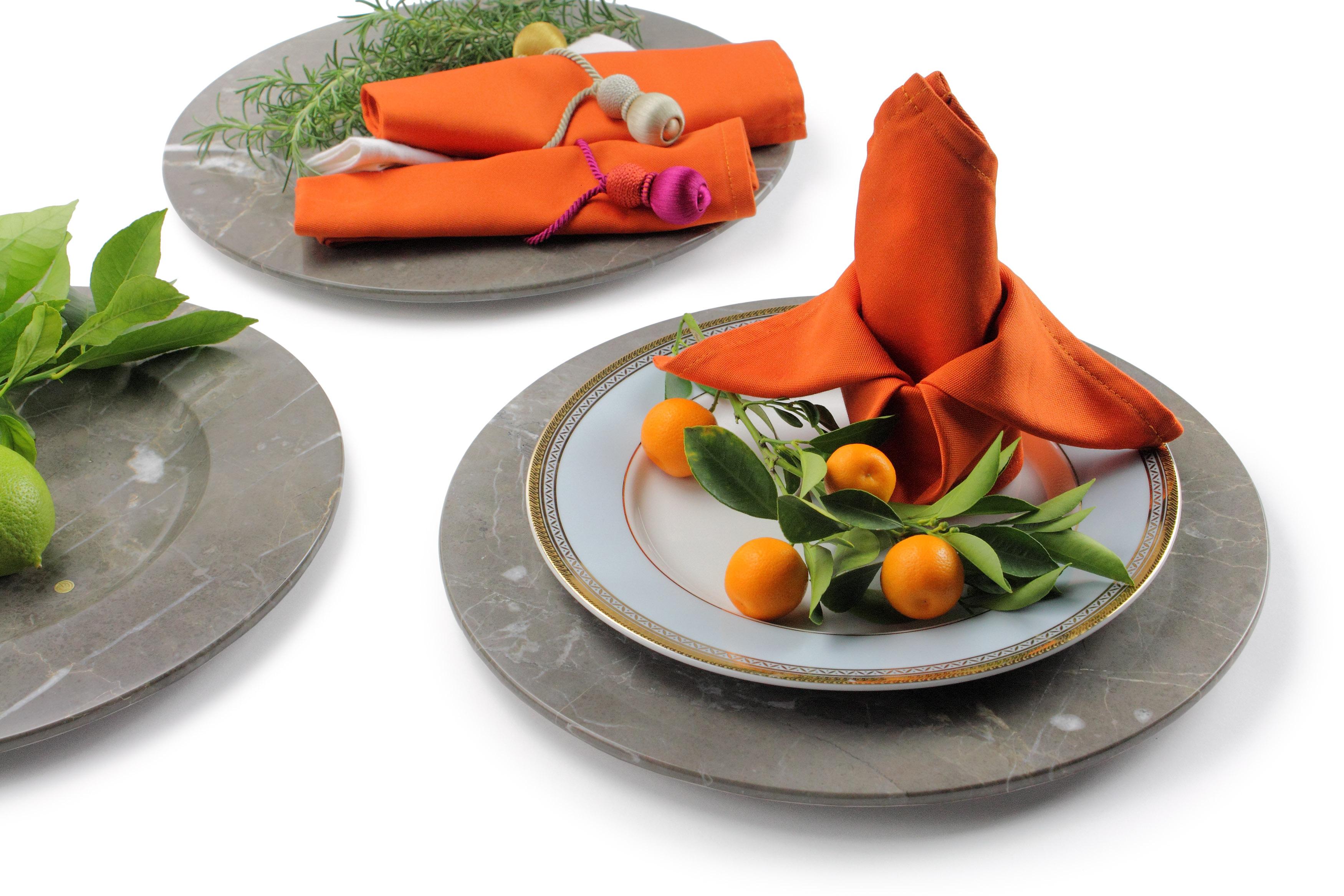 Contemporary Charger Plate Platters Serveware Set of 6 Imperial Grey Marble Handmade For Sale