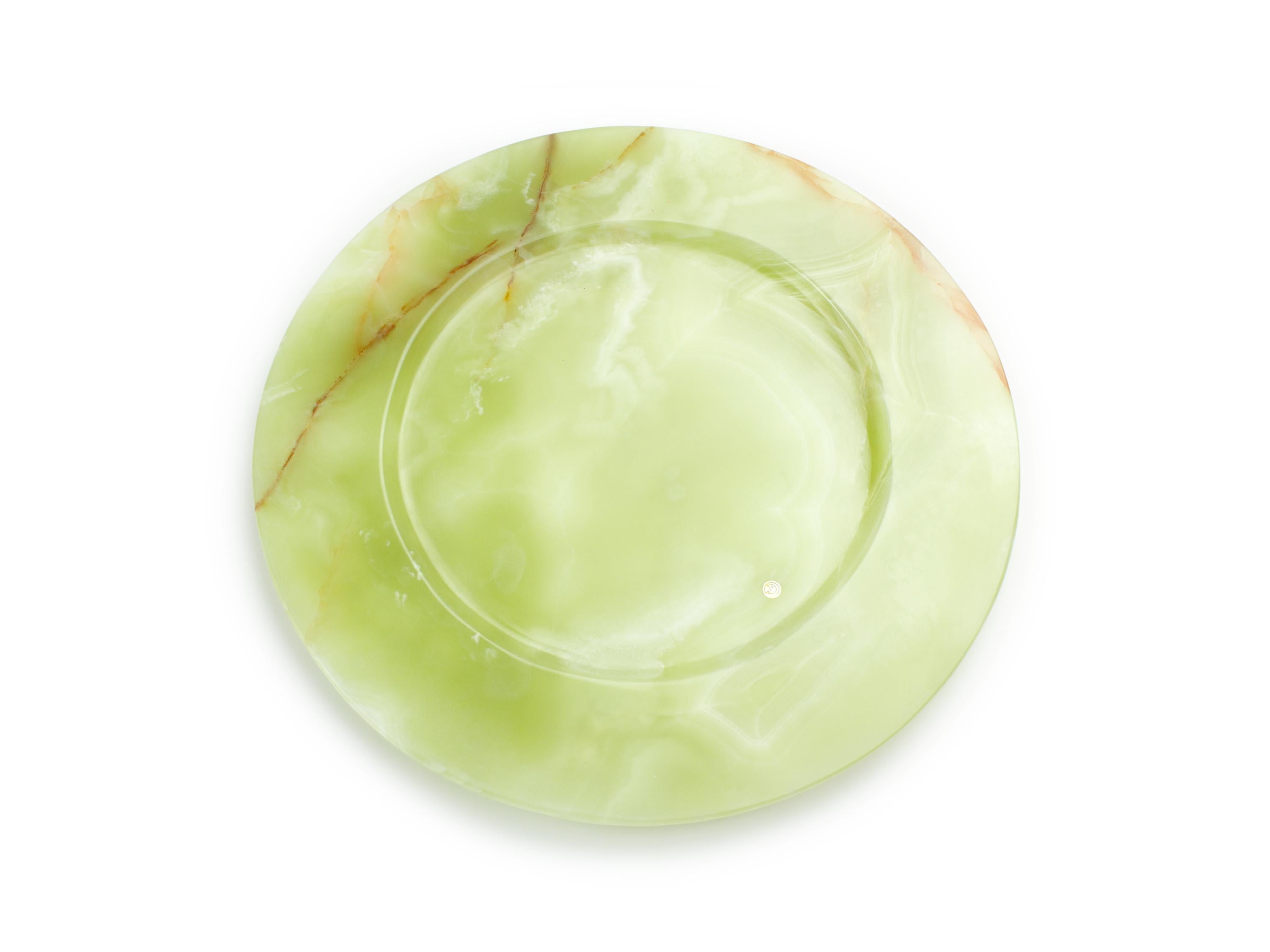 Contemporary Charger Plate Platters Serveware Set of 6 Green Onyx Marble Handmade Collectible For Sale