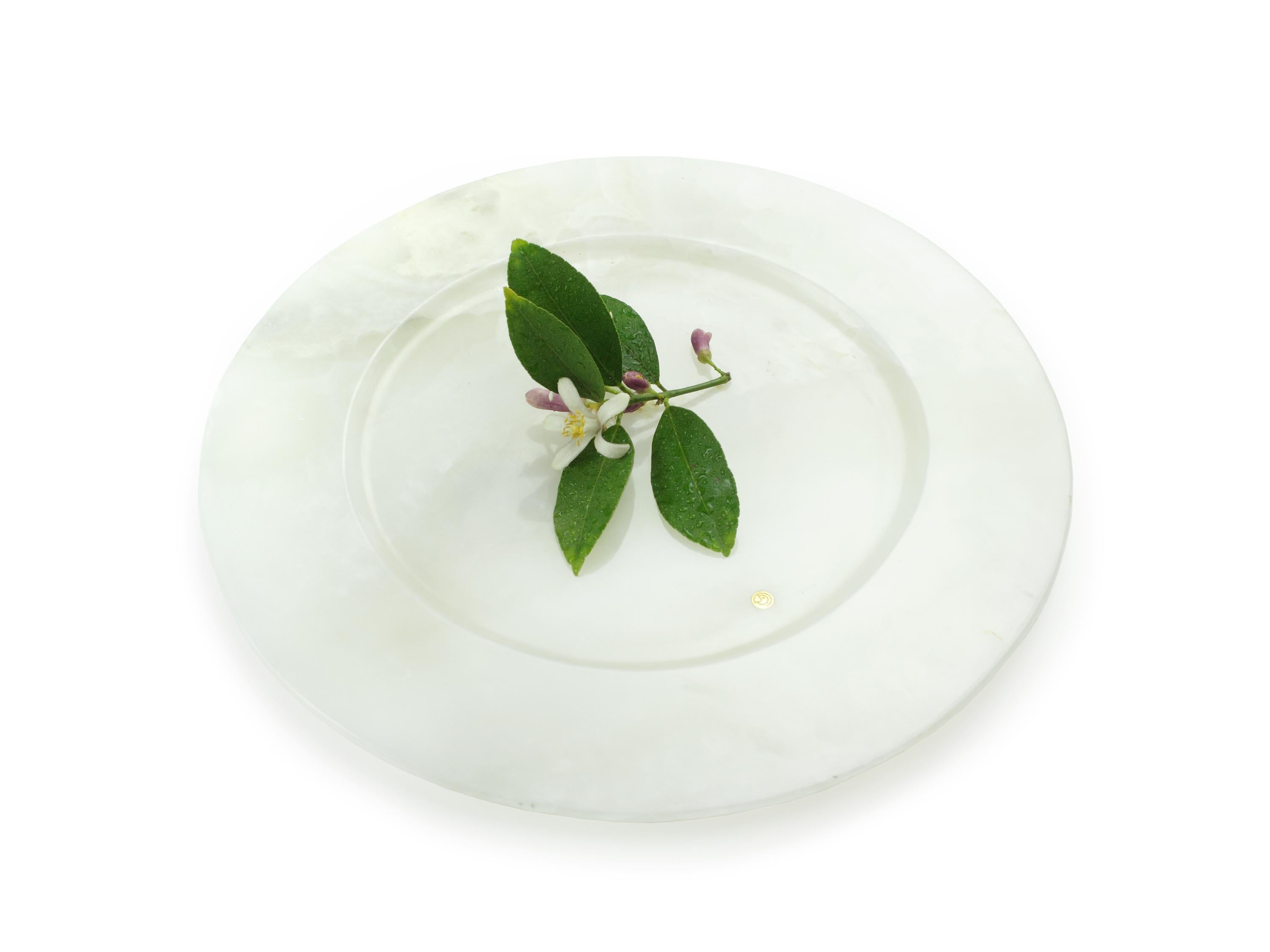 Modern Charger Plate Platters Serveware Set of 6 White Onyx Marble Handmade Collectible For Sale