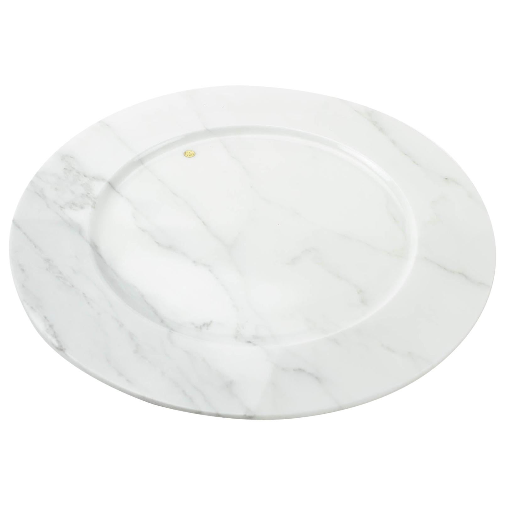 Charger Plates Platters Serveware Set of 6 White Statuary Marble Handmade Italy