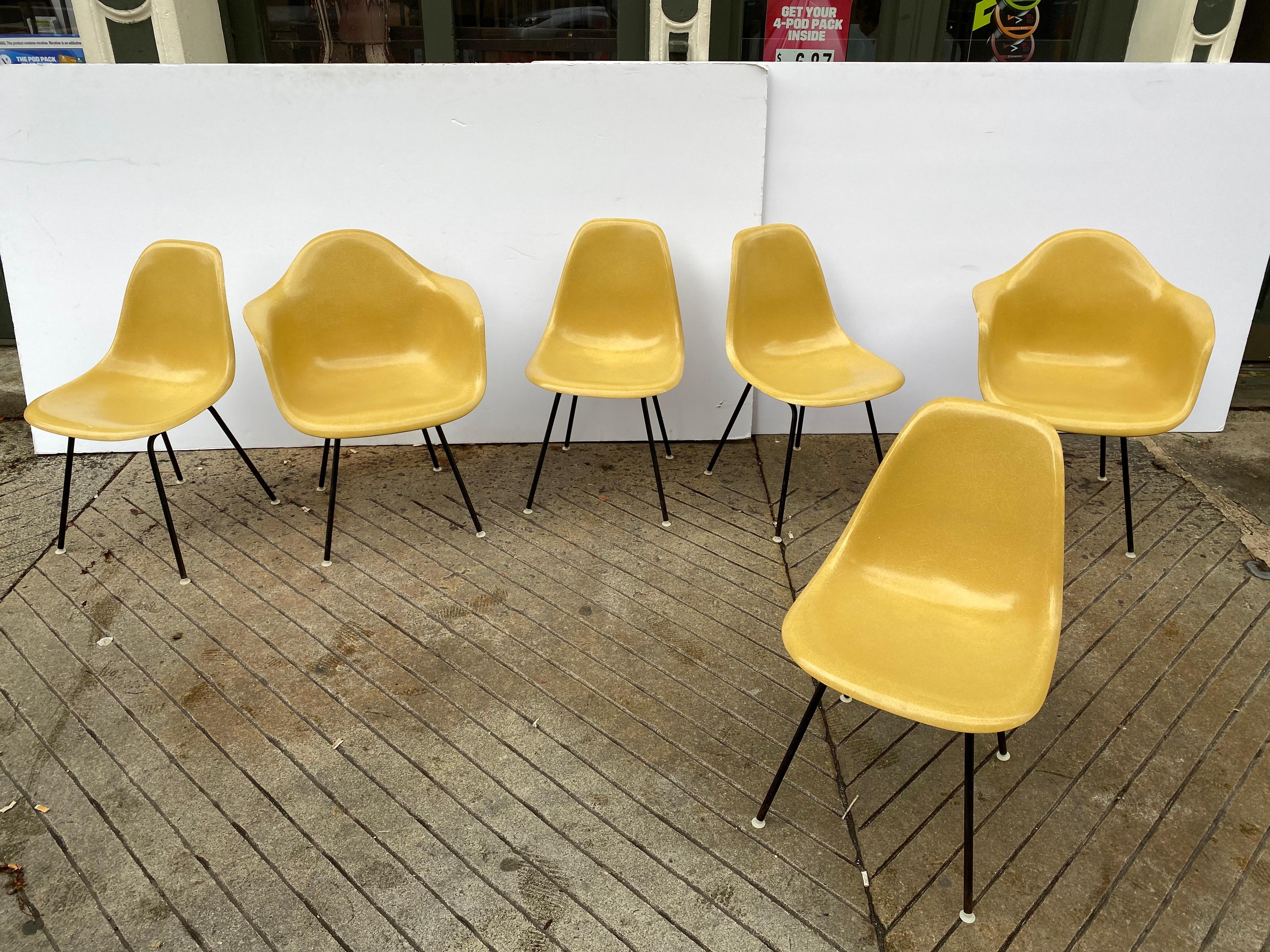 Set of 6 Charles and Ray Eames Fiberglass Chairs 6