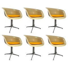 Set of 6 Charles and Ray Eames Fiberglass "LA FONDA" Armchairs, H. Miller
