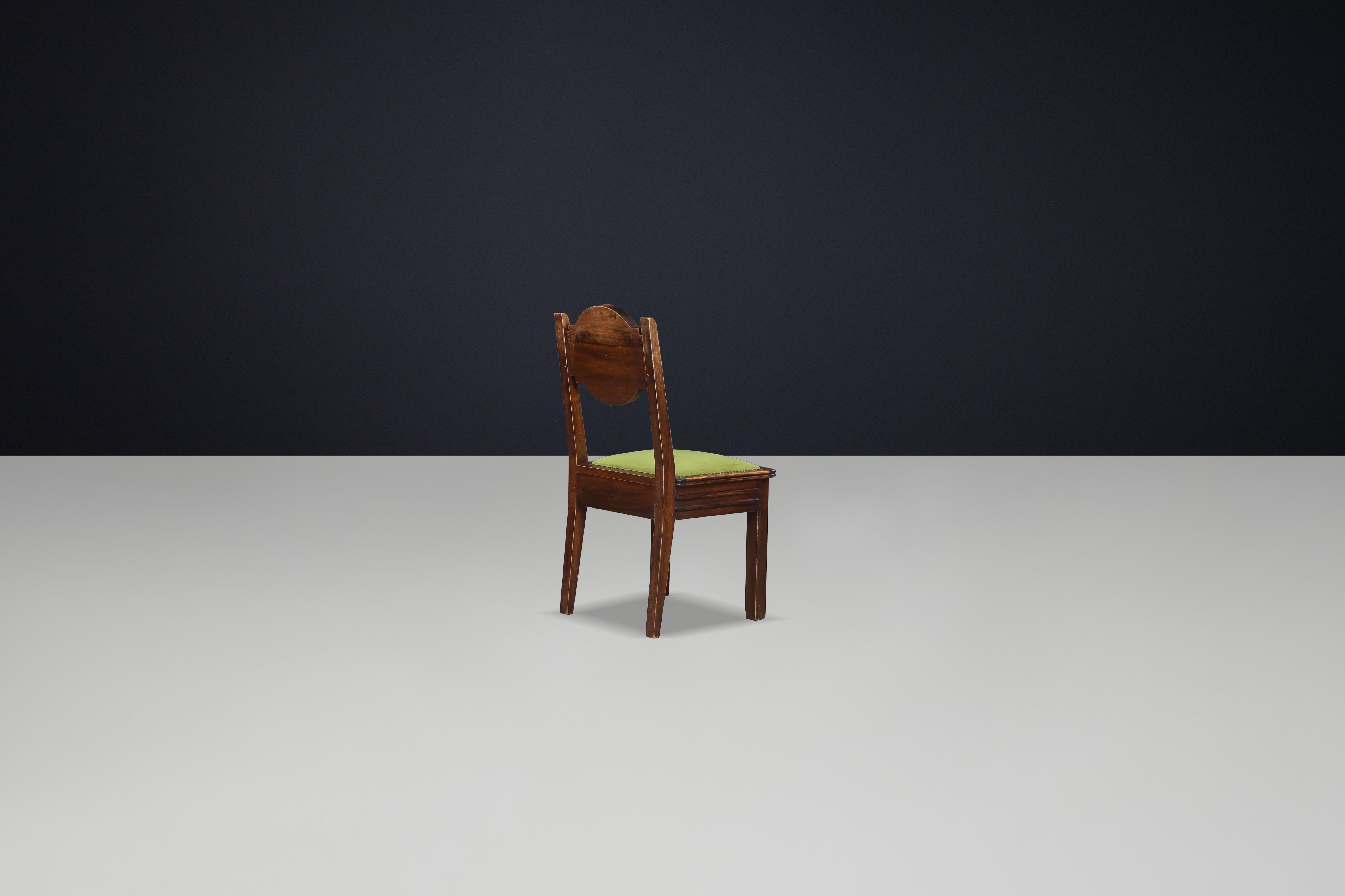 Set of 6 Charles Dudouyt Carved Oak Dining Chairs with Original Velvet, France en vente 3