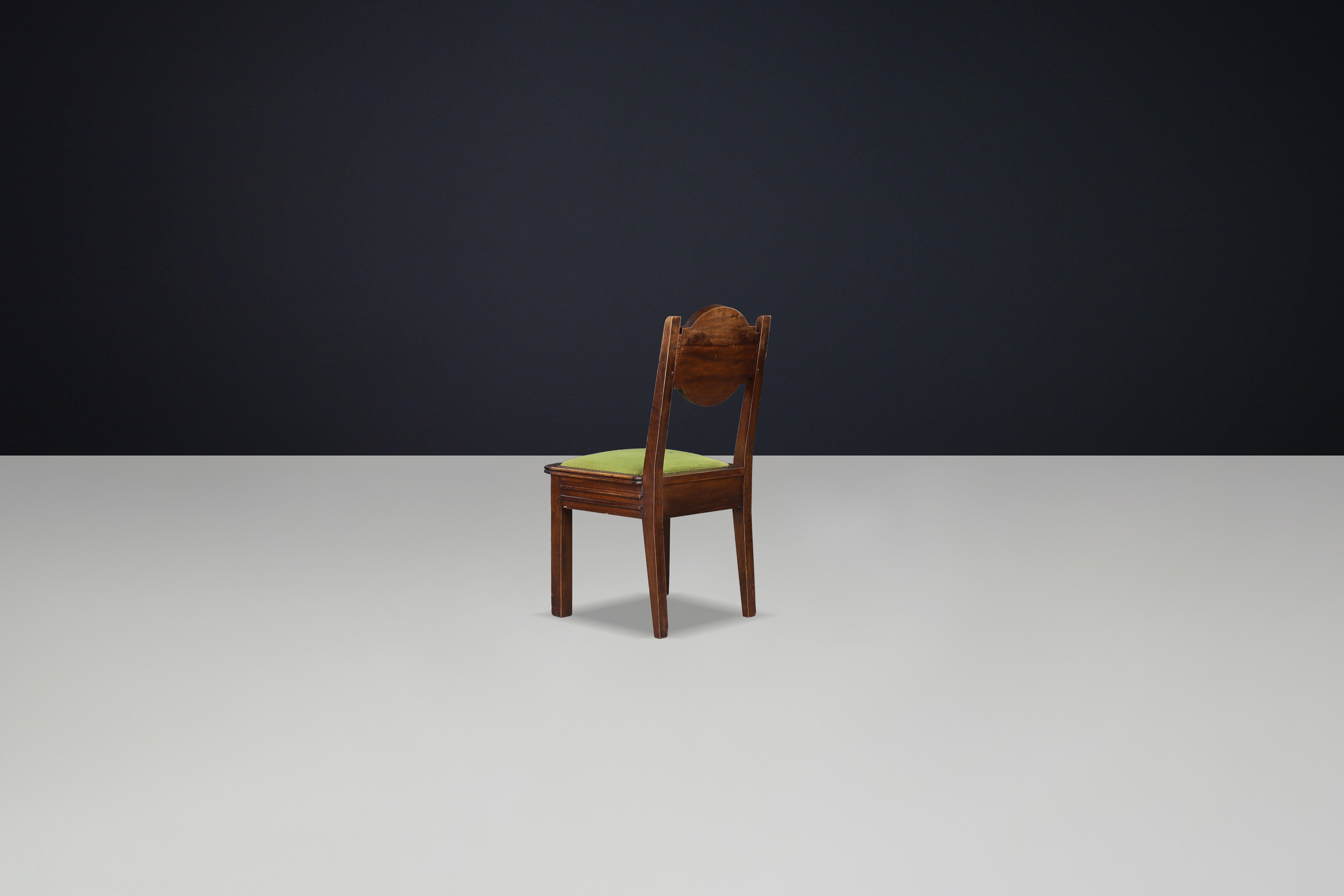 Set of 6 Charles Dudouyt Carved Oak Dining Chairs with Original Velvet, France en vente 1