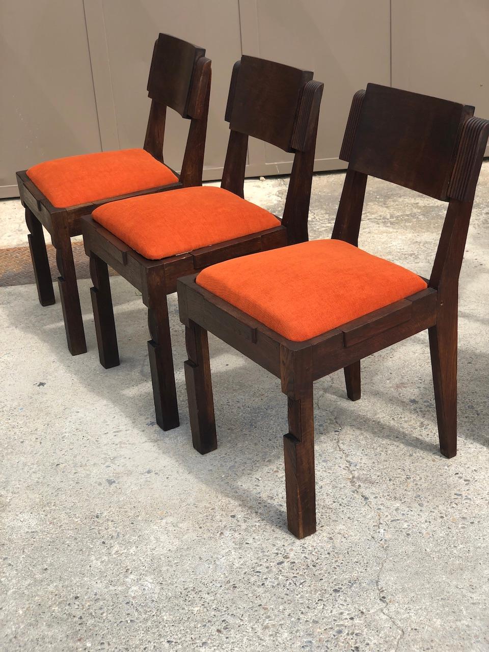 Mid-Century Modern Set of 6 Charles Dudouyt Chairs Signed, 1940
