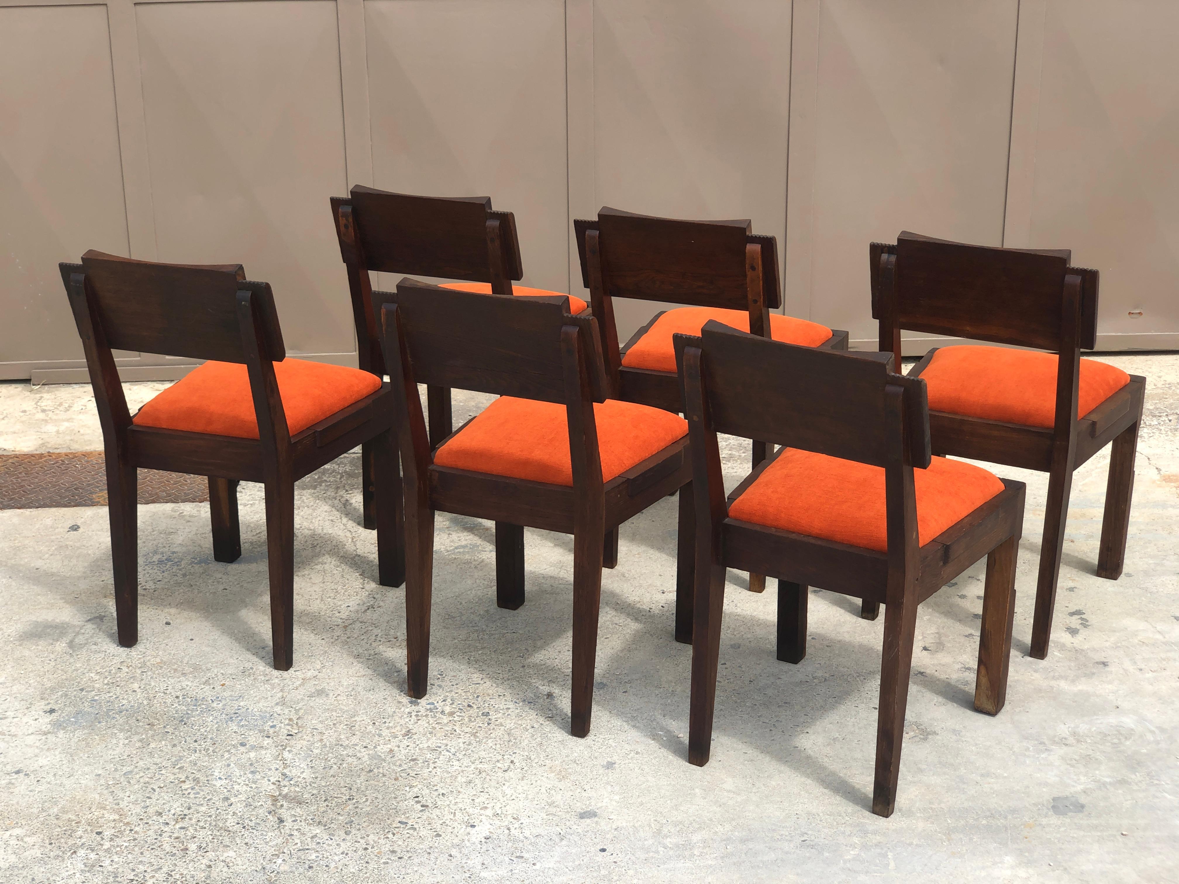 French Set of 6 Charles Dudouyt Chairs Signed, 1940