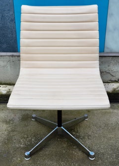 Set of 6 Charles Eames Alu Chairs by Herman Miller, White Leather
