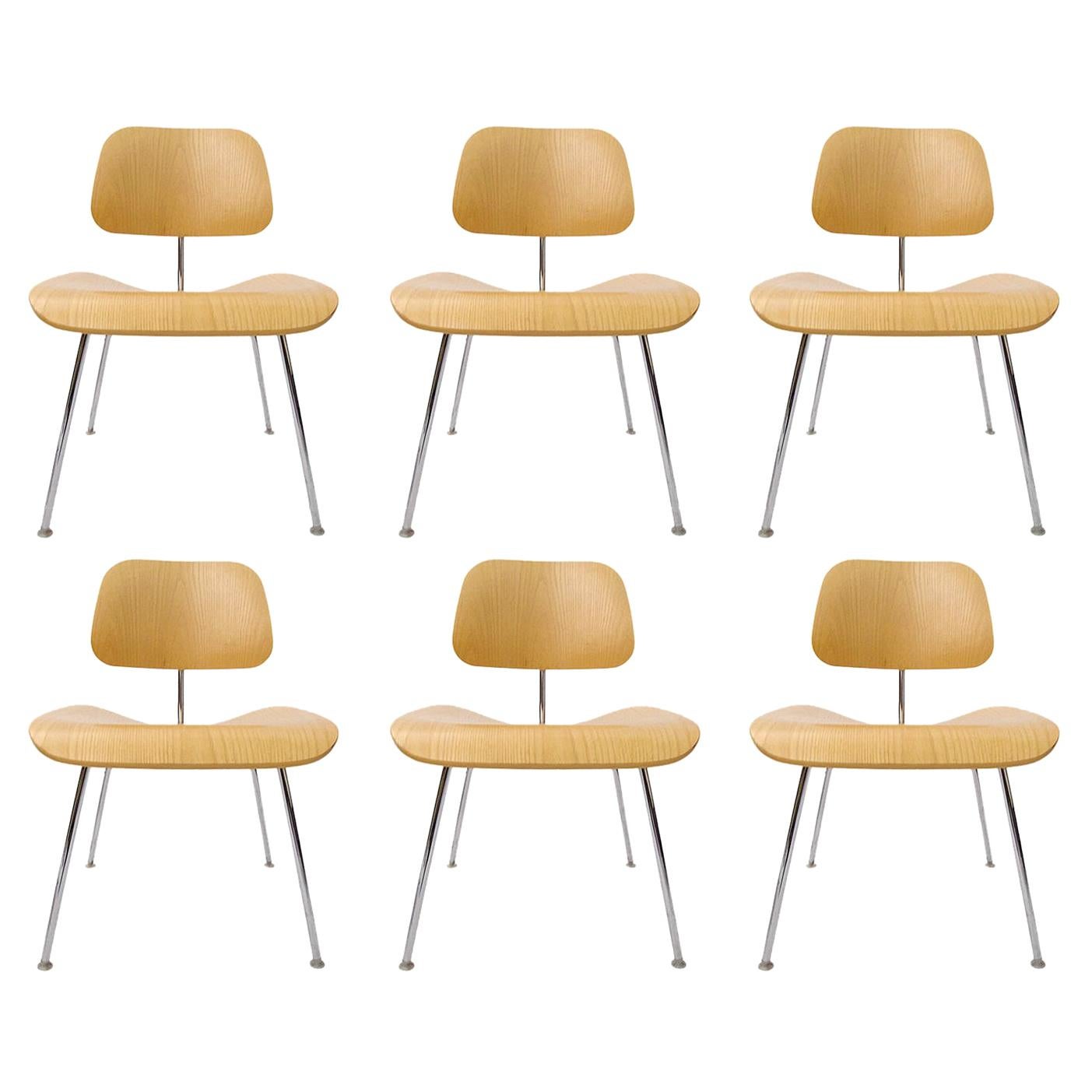 Set of 6 Charles Eames "DCM" Molded Plywood Chairs for Herman Miller White Ash