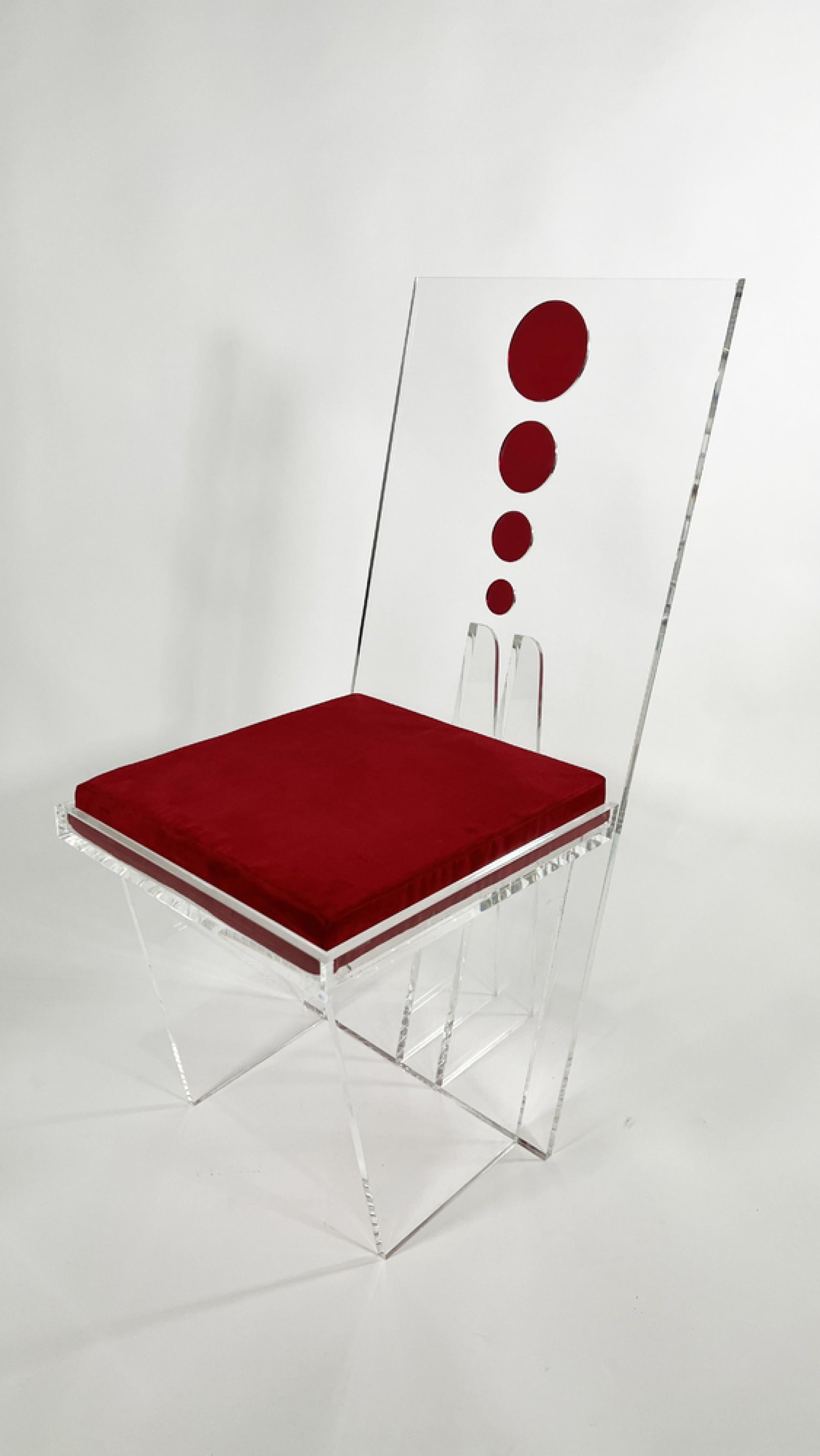 Set of 6 Charles Hollis Jones American Multi-Colored Lucite Dining Side Chair In Good Condition For Sale In New York, NY