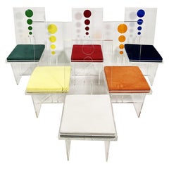 Set di 6 sedie da pranzo in lucite multicolore Charles Hollis Jones American