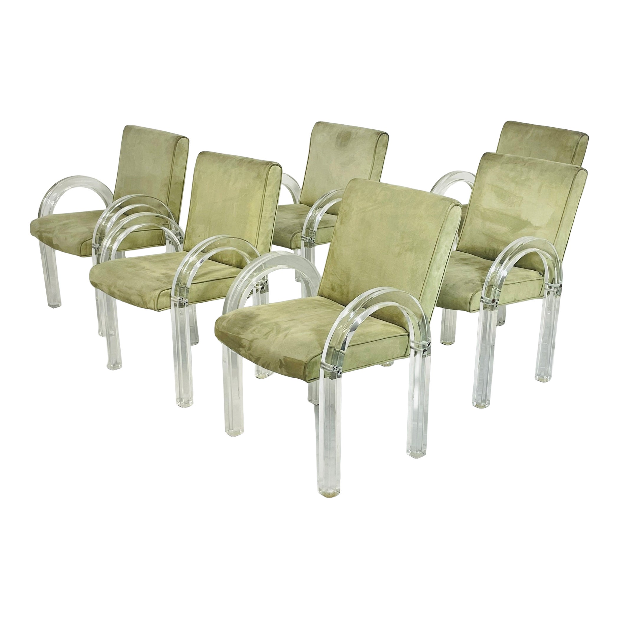 Set of 6 Charles Hollis Jones Lucite Waterfall Dining Chairs, Signed 1974
