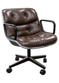 Set of 6 Charles Pollack for Knoll Brown Leather Executive Rolling Chairs